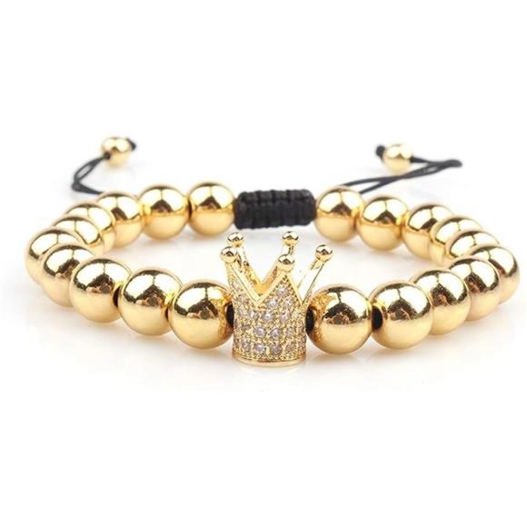 Luxury CZ Imperial Crown Braided Copper Bracelets 8mm Micro Pave Cubic Zirconia - Picture 7 of 8